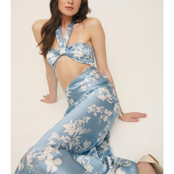 Reformation 100% silk Blue Floral Dress NEW - Picture 3 of 8